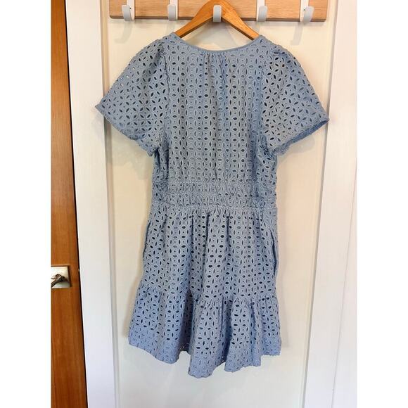 Anthropologie Medium Somerset Mini Dress Eyelet Edition Light Blue - Picture 6 of 7